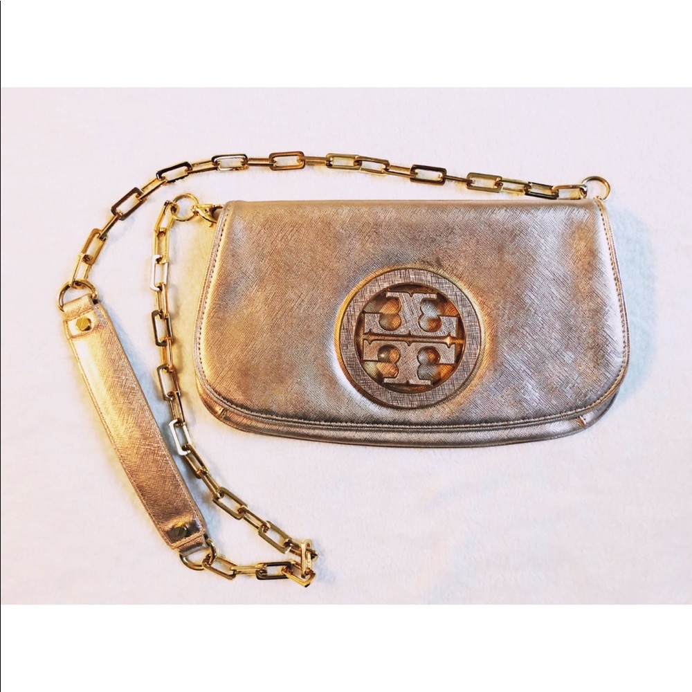 Tory Burch large logo rose gold crossbody bag